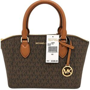 Michael Kors Brown Monogram Medium Satchel With Gold Hardware & Dual Handles